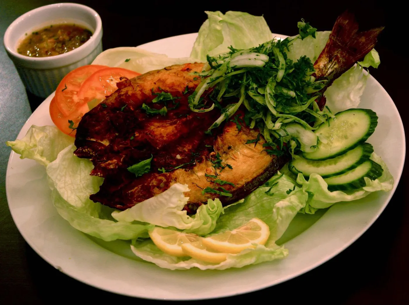 Whole grilled sea bass