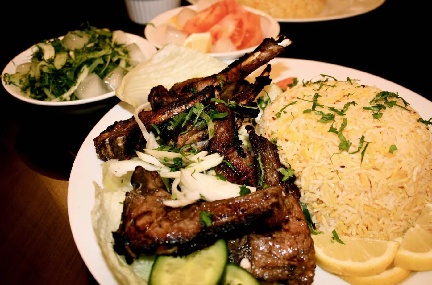 Grilled lamb chops with mandi rice